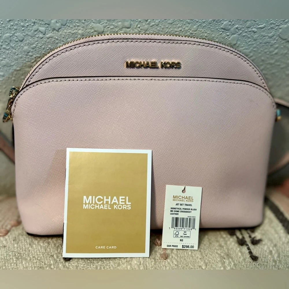 Michael Kors Dome Crossbody Bag in Powder Pink with Gold Logo and Hardware -EUC